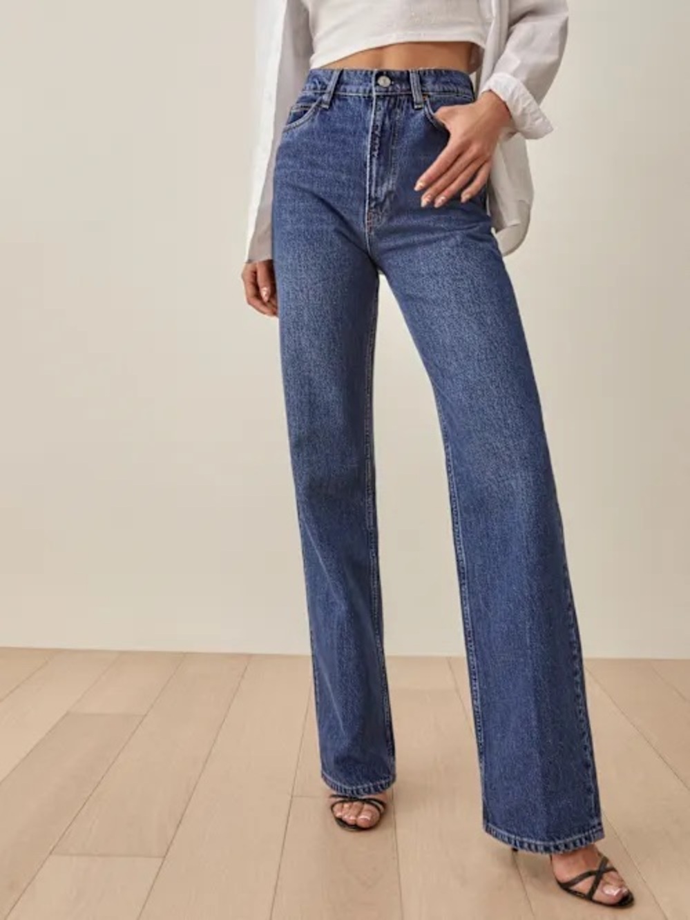 new Reformation Wilder wide leg high rise jeans in rigid medium dark wash